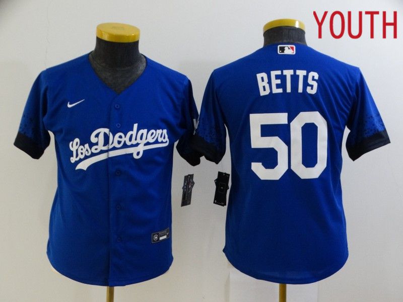Youth Los Angeles Dodgers #50 Betts Blue City Edition Game Nike 2021 MLB Jersey
